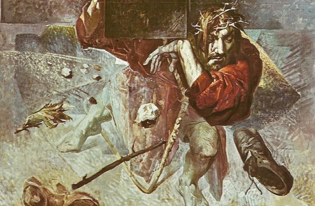 Estación 2 del Vía Crucis, representada por Locatelli en la Iglesia San Pellegrino. Destaca por la inclusión de un zapato en esta recreación.